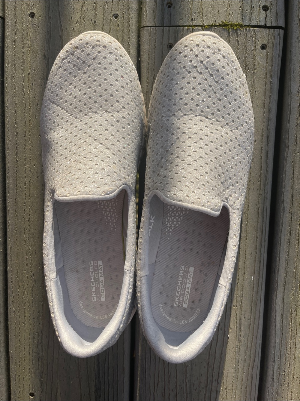 Skechers GOGA Mat Air Cooled Women’s Slip-On Perforated Sneakers in Light Gray.